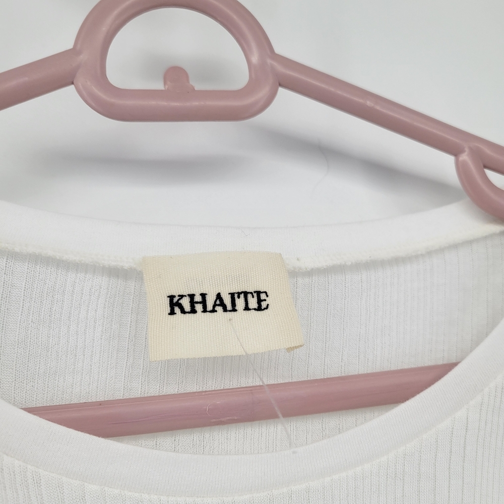 Khaite cream cotton ribbed knit crew neck extended long sleeves Medium - Picture 4 of 8